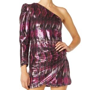 Misa Los Angeles One-Shoulder Purple Sequin Mini Dress